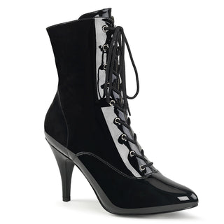 Pleaser Pink Label Dream-1020 black lace-up ankle boots with a 4-inch heel