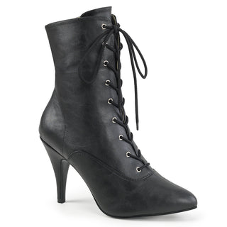 Pleaser Pink Label Dream-1020 black lace-up ankle boots with a 4-inch heel