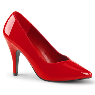 Red patent pointed-toe pump with slim stiletto heel