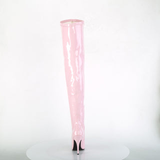Baby pink thigh-high boots – full back view showing gloss finish