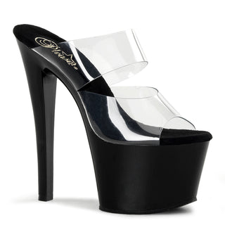 pleaser sky-302 clear black dual band upper platform sandals