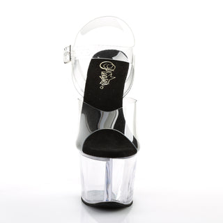 pleaser sky-308 clear sandal front view