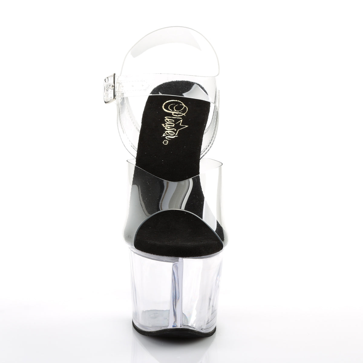 pleaser sky-308 clear sandal front view