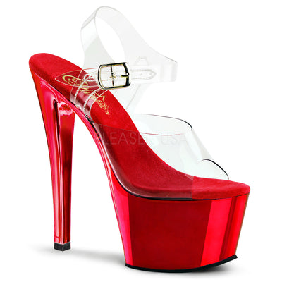 pleaser sky-308 red chrome pole dance platform sandals