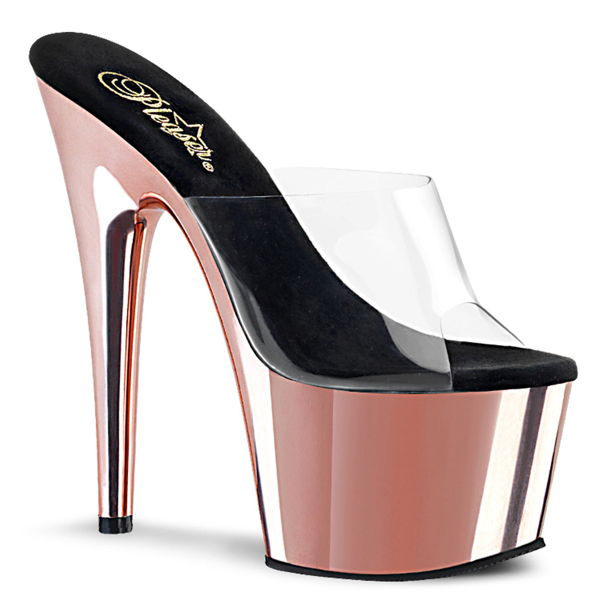 pleaser adore-701 rose gold chrome platform slides