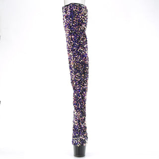 Purple Multi Sequins Thigh High Boots (Pleaser Adore-3020)