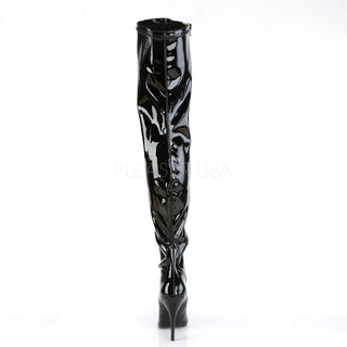 Pleaser seduce-3000 black patent thigh high boots rear view