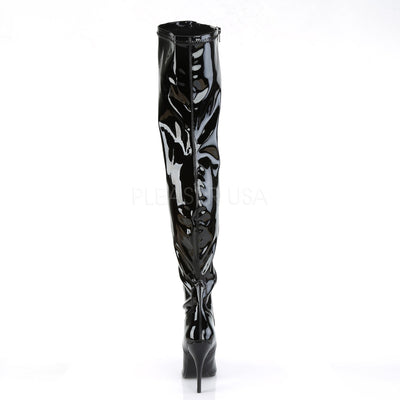 Pleaser seduce-3000 black patent thigh high boots rear view