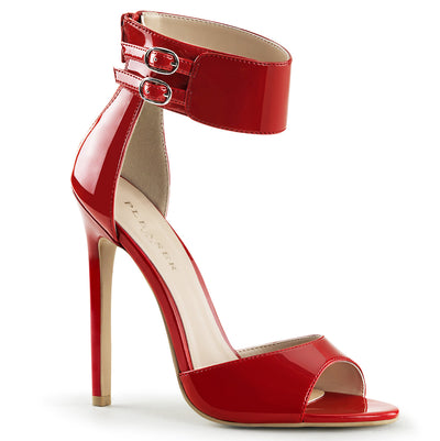 dual buckled red heels