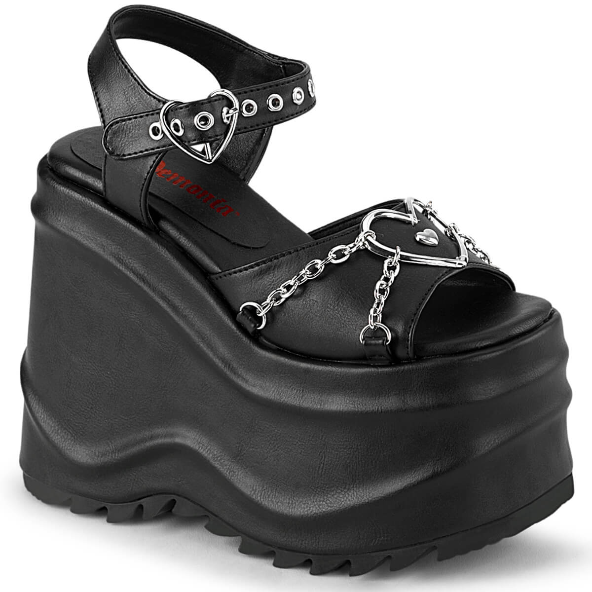 Chain My Heart Platform Sandals Black PU