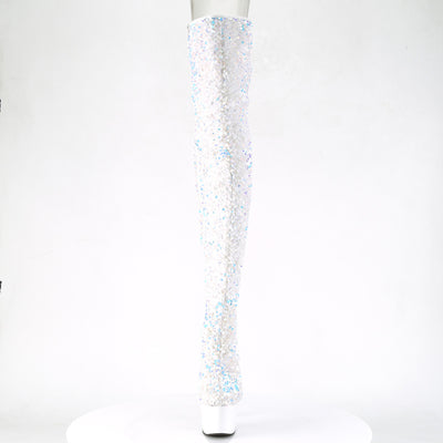 white sequins thigh high boots - Pleaser Seduce-3020